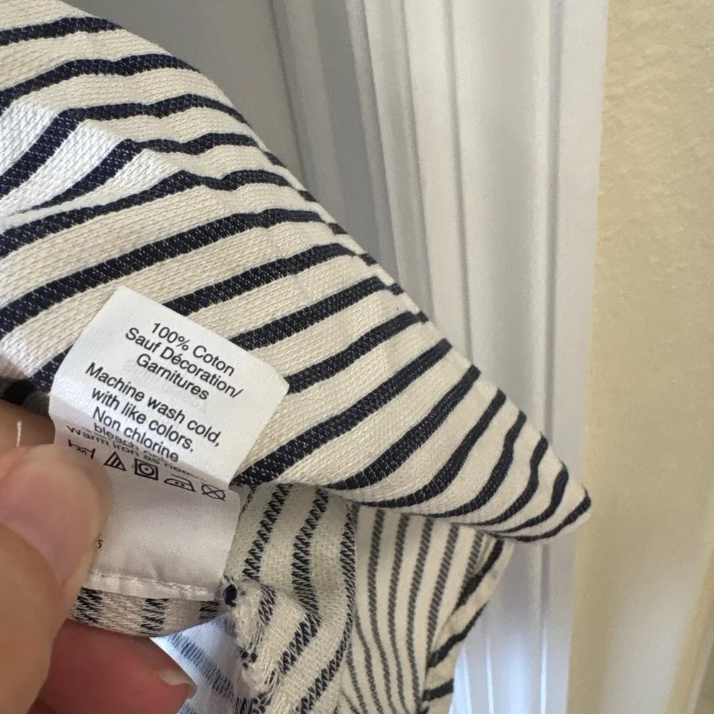 J.Crew Size 2 Navy White Stripe Sleeveless Top 100% Cotton Ric Rac Trim